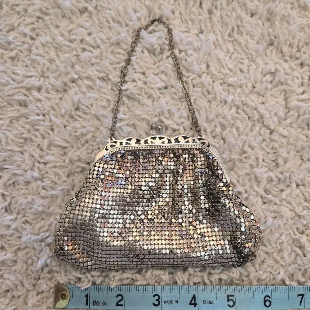 Whiting & Davis Silver Metal Mesh Bag #2957 Lined Vintage 1940s-1950s